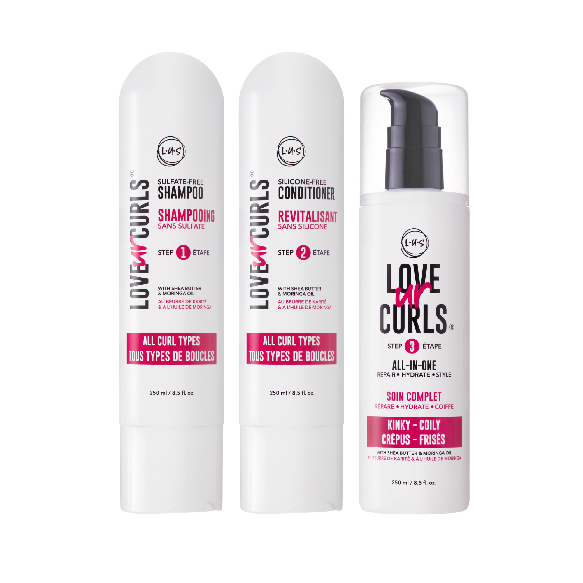 LUS BRANDS Curly 3-Step System Shampoo, Conditioner, All-in-On – COCOTIQUE
