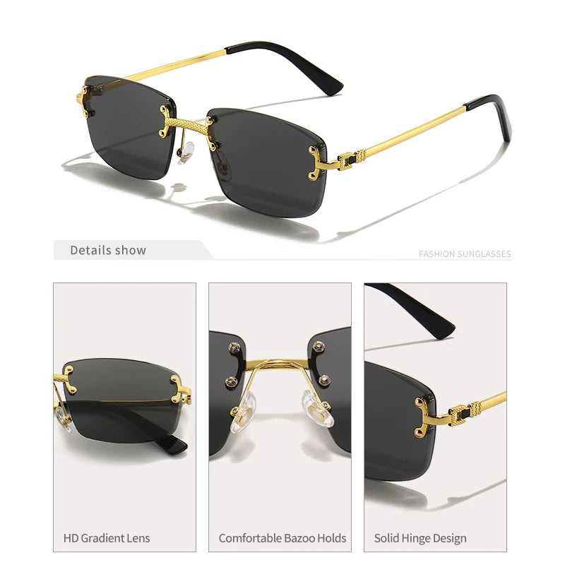 Classic Rectangular Rimless Sunglasses On Sale