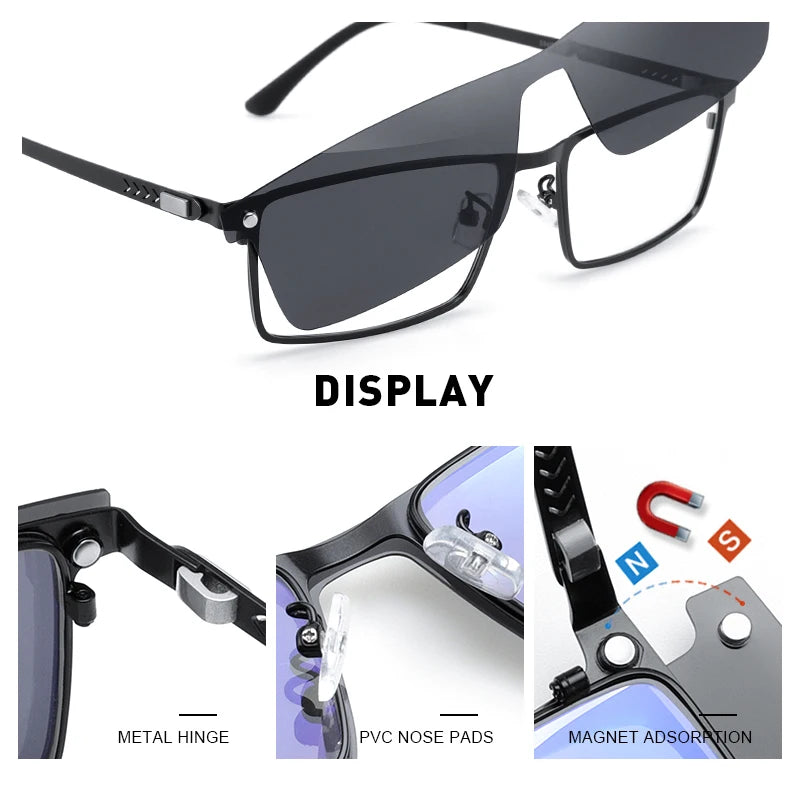 2 in 1 Lightweight Titanium Alloy Myopic Eyeglasses With Magnetic Clip Polarized Sunglasses Set On Sale