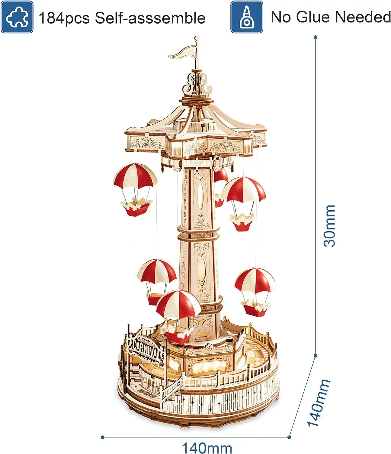 Parachute In The Fairground Carnival Magic Amusement Park Series 3D Music Box Wooden Puzzle Kit On Sale