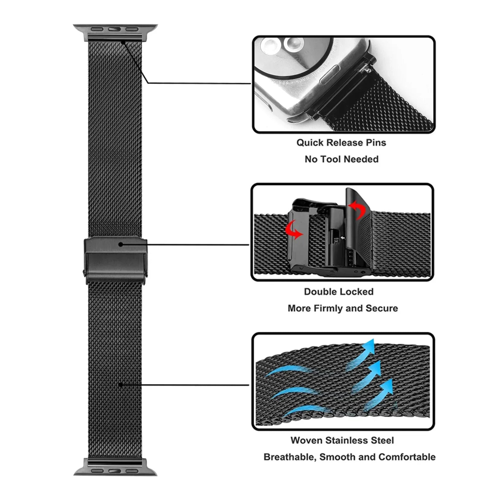 Milanese loop Apple Watch Strap For iWatch Series 9, 8, 7, 6, SE, 5, 4, 3 On Sale