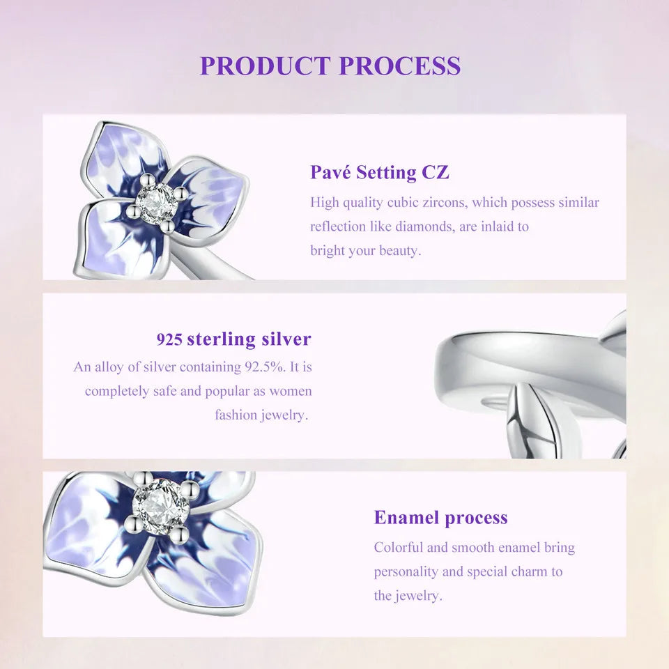 925 Sterling Silver Purple Pansy Flowers Open Rings On Sale