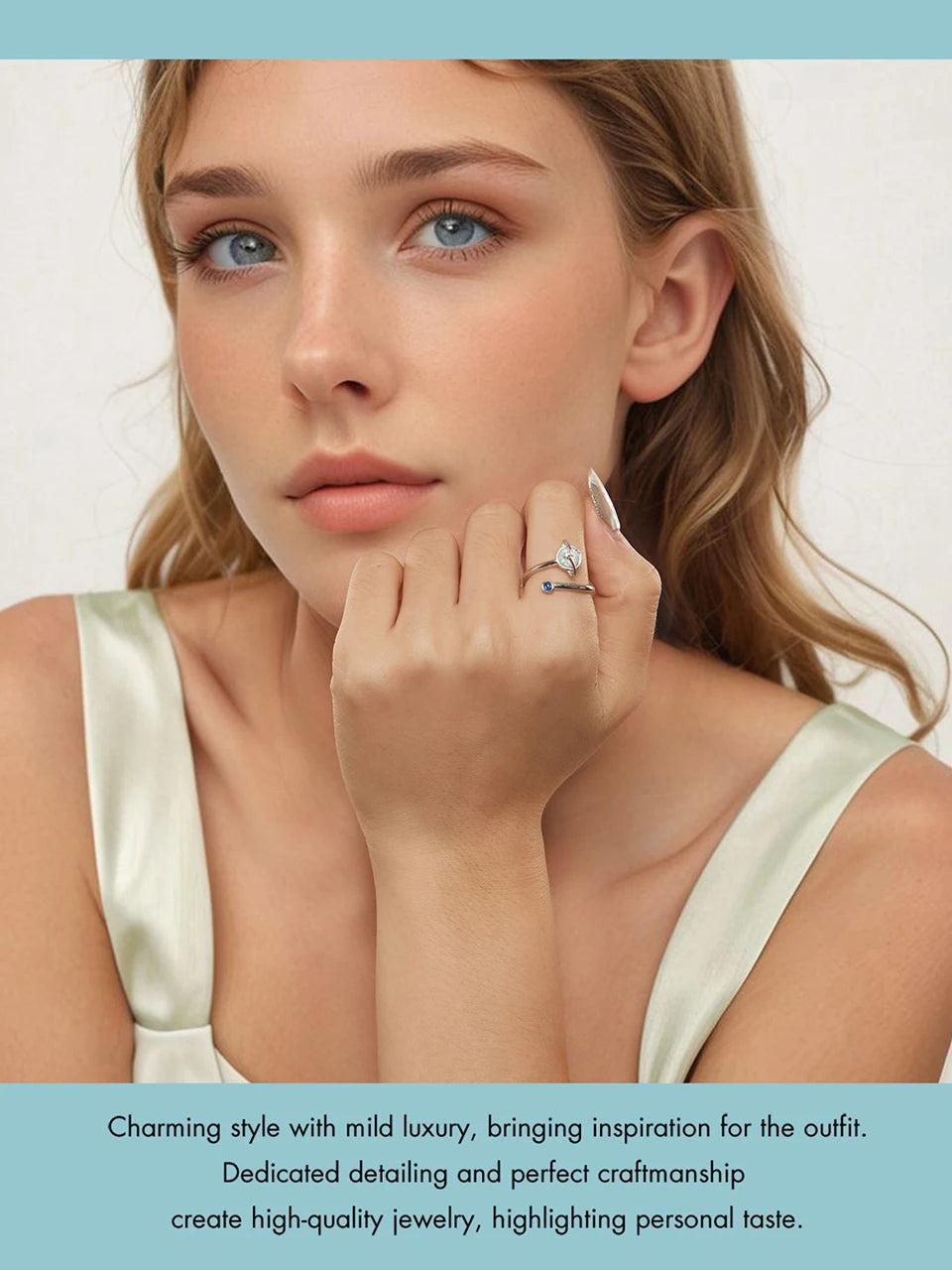 925 Sterling Silver White Gold Plated Blue Opal Planet Open Ring Jewelry On Sale