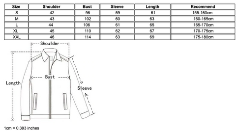 Size Chart: Reflective Cycling Windbreaker Jacket