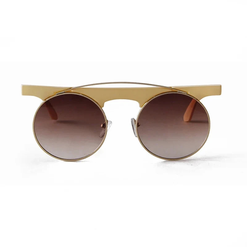 Beige Retro Round Steampunk Sunglasses