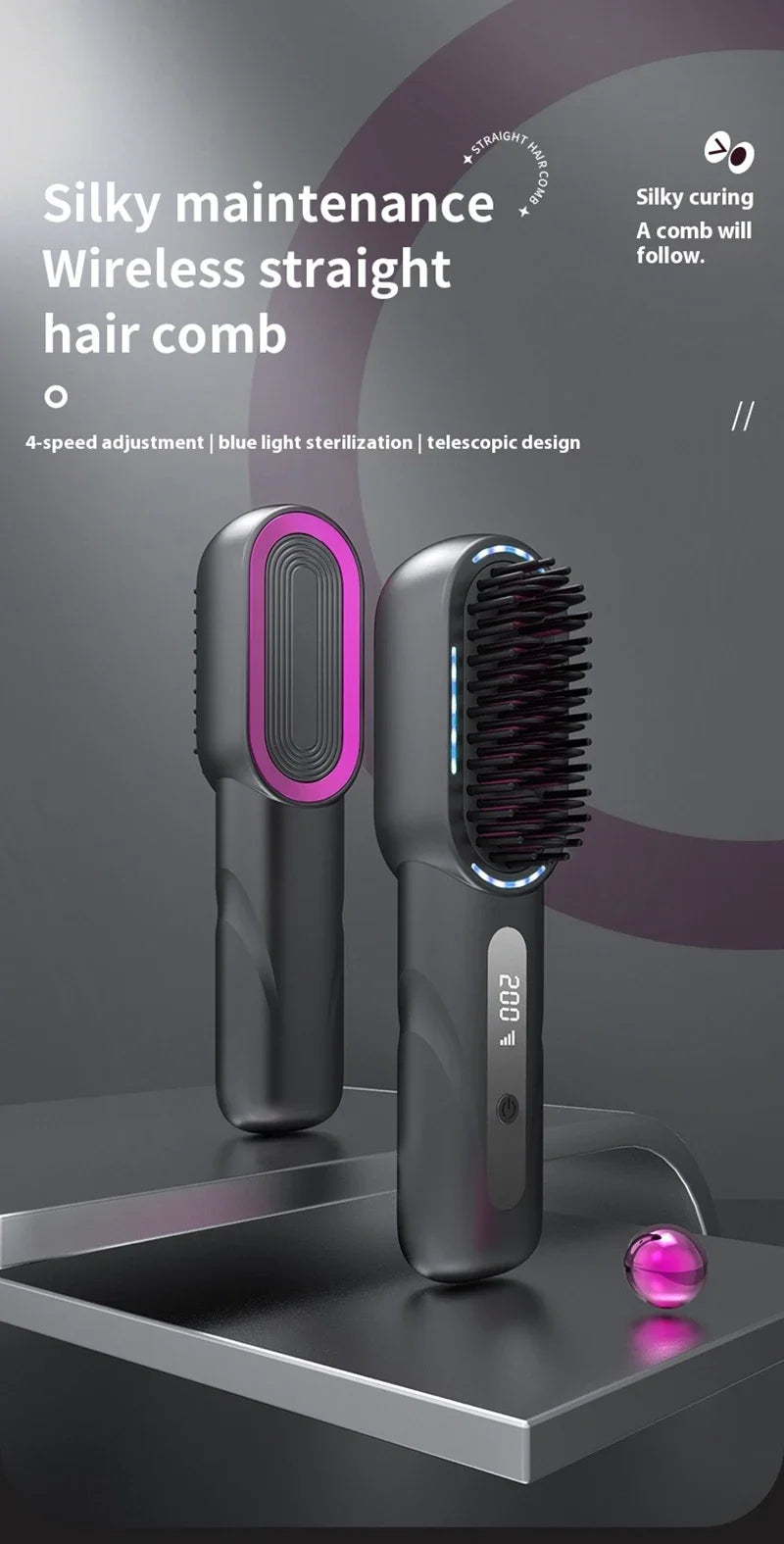 Rechargeable Wireless Negative Ion Electric Hair Comb Straightener On Sale