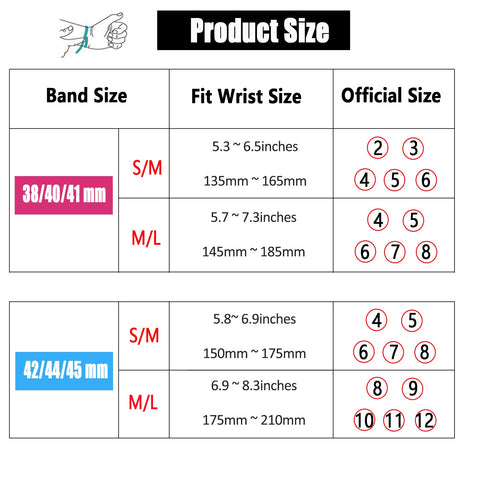 Size Chart For Nylon Elastic Braided Solo Loop bracelet iWatch Series 3 4 5 se 6 7 8
