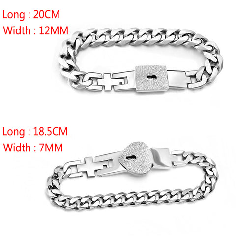 Size: 1 Pair Heart and Square Concentric Lock Key Couple Chain Bracelet