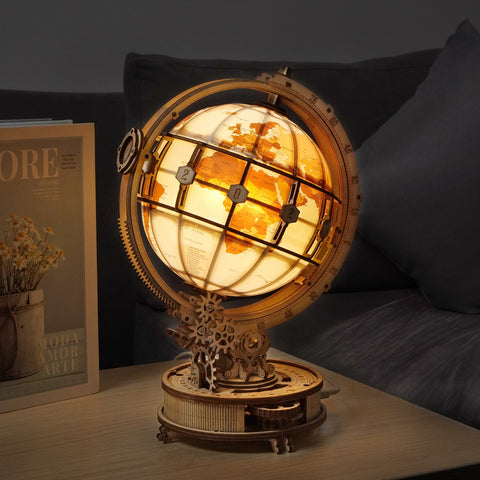 Globo terráqueo con luz LED, modelo de rompecabezas de madera