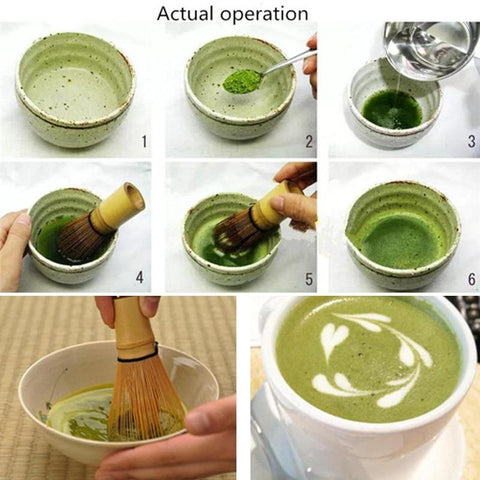 Cómo hacer Matcha con batidor de polvo de té verde Matcha de bambú de ceremonia japonesa
