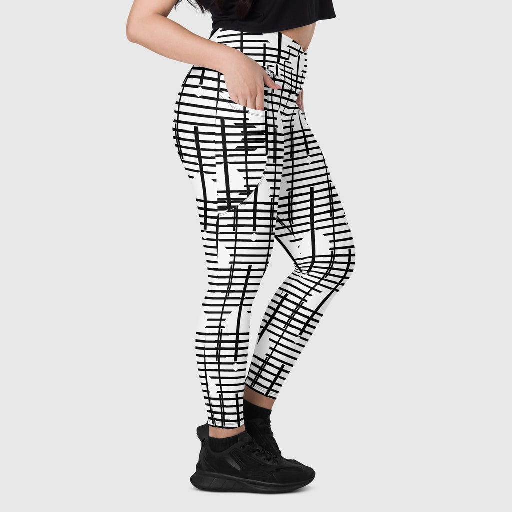 Black and white recycled crossover waist band with side pockets