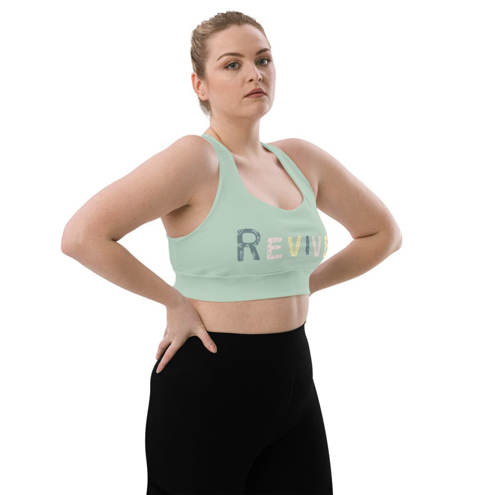 Women's longline sports bra in  green with removable padding