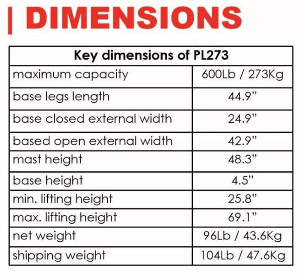 Dimensions - The BestLift™ PL273 | FULL BODY PATIENT ELECTRIC LIFT Best Care LLC | Wheelchair Liberty