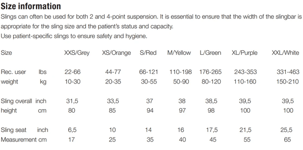 Size Information - ShellHBSling Universal Slings By Handicare | Wheelchair Liberty