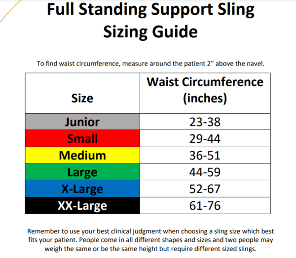 Sizing Chart - Full Standing Support Disposable Sling By Handicare | Wheelchair Liberty