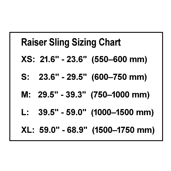 Sizing Chart - Molift Quick Raiser 205 Sit-to-Stand Patient Lift N29000 by ETAC | Wheelchair Liberty