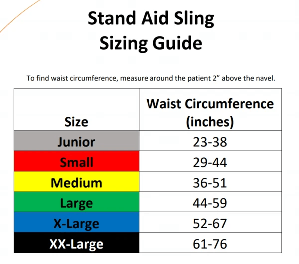 Sizing Guide - Stand-Aid Sit-to-Stand Slings By Handicare | Wheelchair Liberty