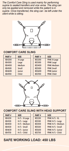 Sling Sizing - ComfortCare Sling Specialty Slings By Handicare | Wheelchair Liberty