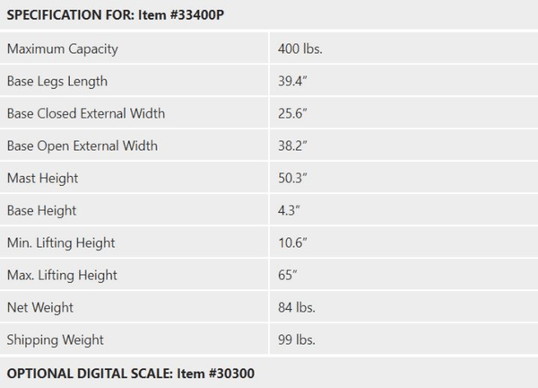 Specifications - Protekt® Take-A-Long - Folding Electric Hydraulic Powered Patient Lift 400 lb by Proactive Medical | Wheelchair Liberty