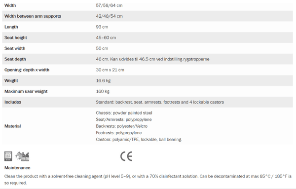 Swift Mobil-2 Shower Commode Chair - Specifications