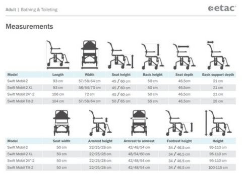 Swift Mobil 24Inch-2 Self-Propelled Shower Commode Chair - Measurement