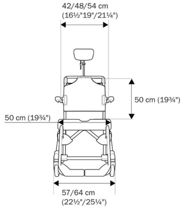 Swift Mobil Tilt-2 Shower Commode Chair - Backside Measurements