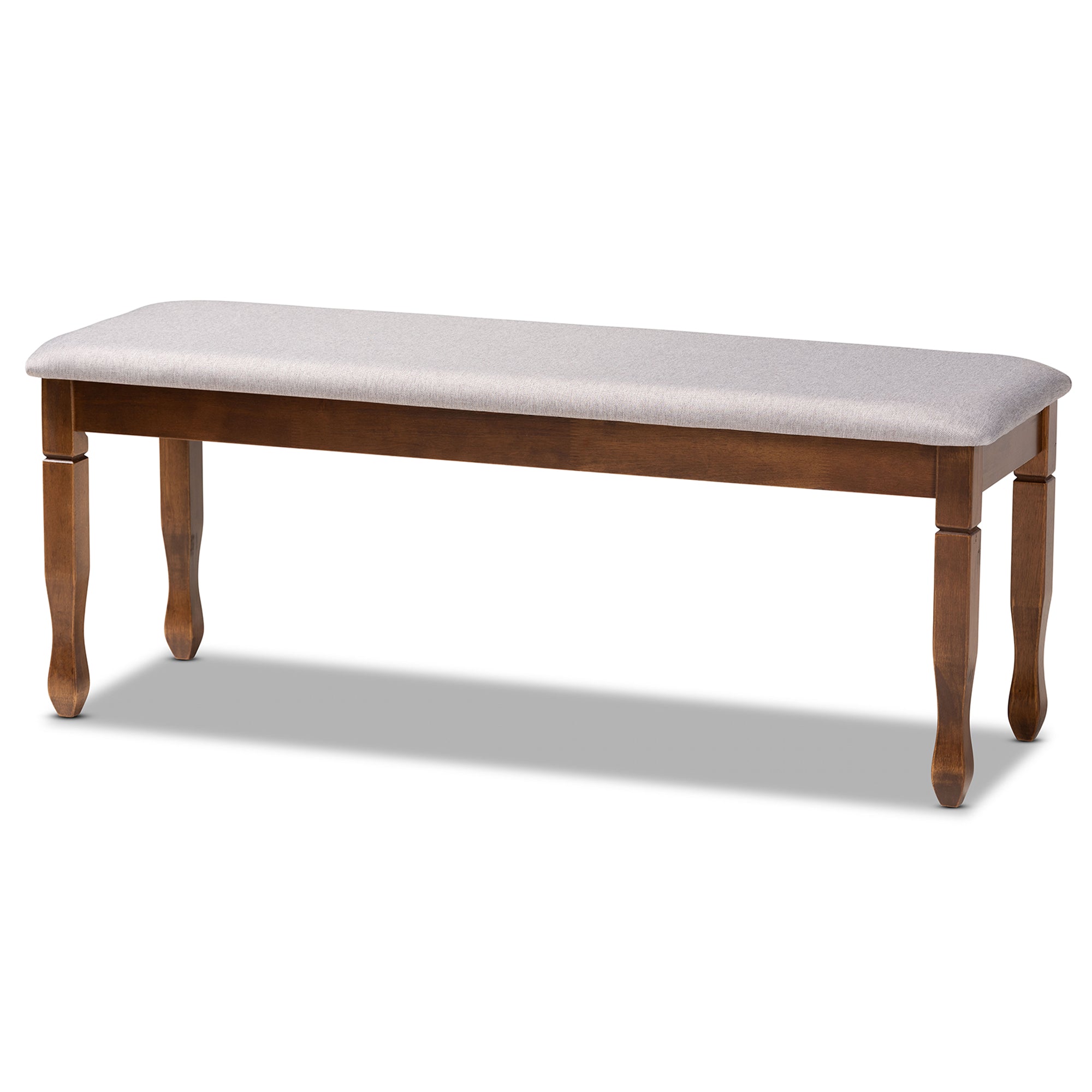 Corey Modern and Contemporary Grey Fabric Upholstered and Walnut Brown Finished Wood Dining Bench