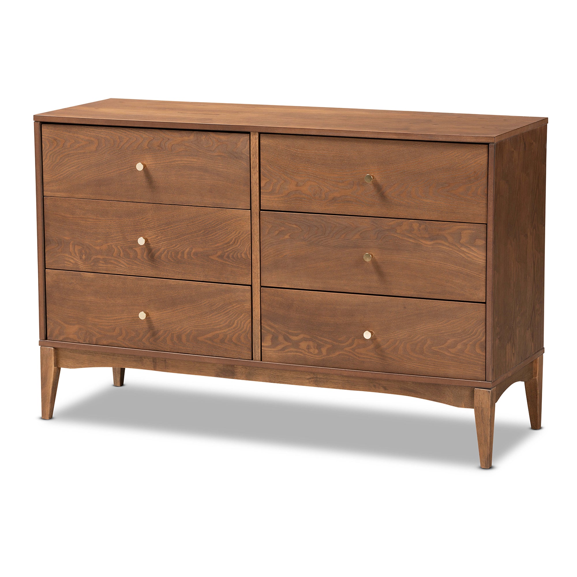 Landis Mid-Century Modern Ash Walnut Finished Wood 6-Drawer Dresser