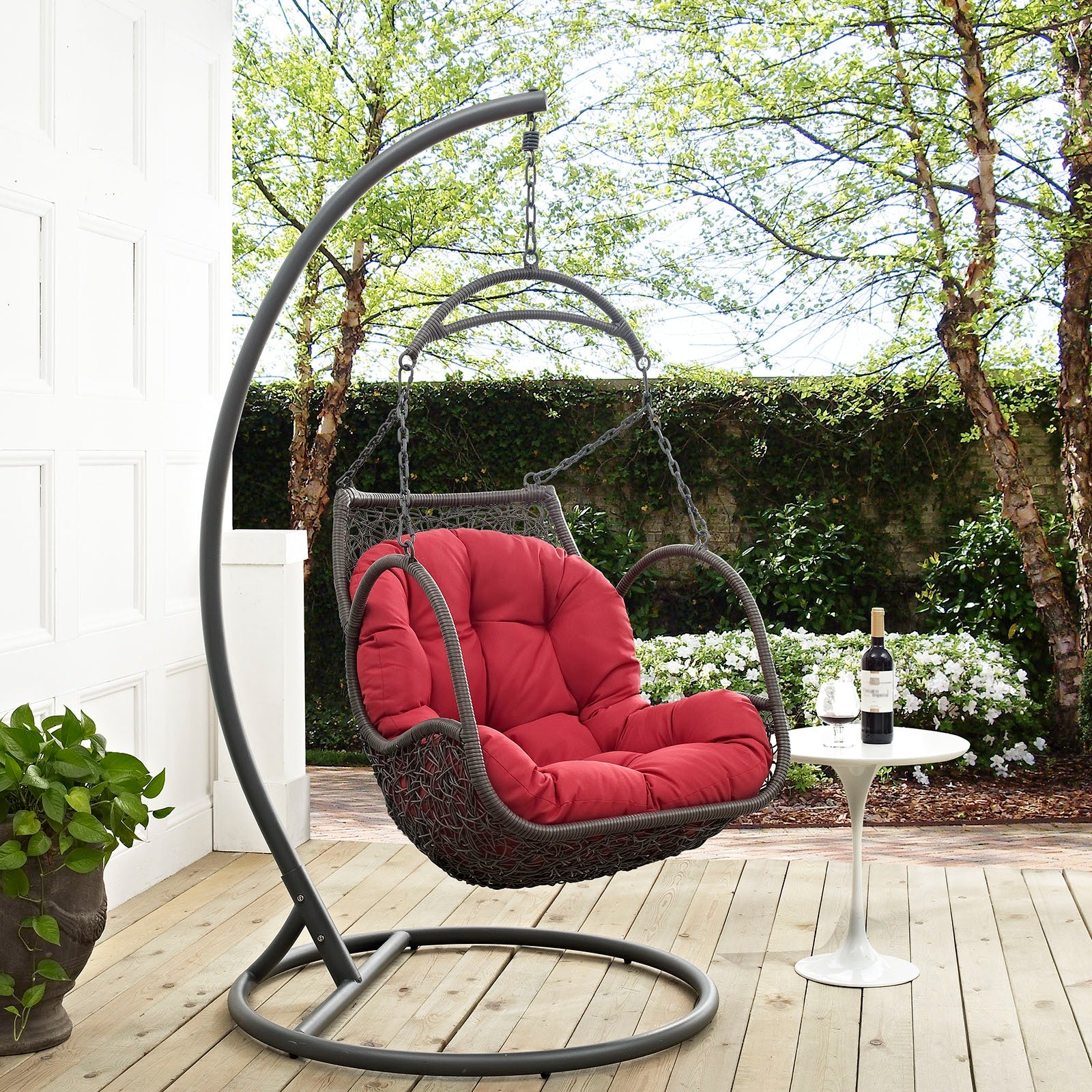 Arbor Outdoor Patio Wood Swing Chair - Red