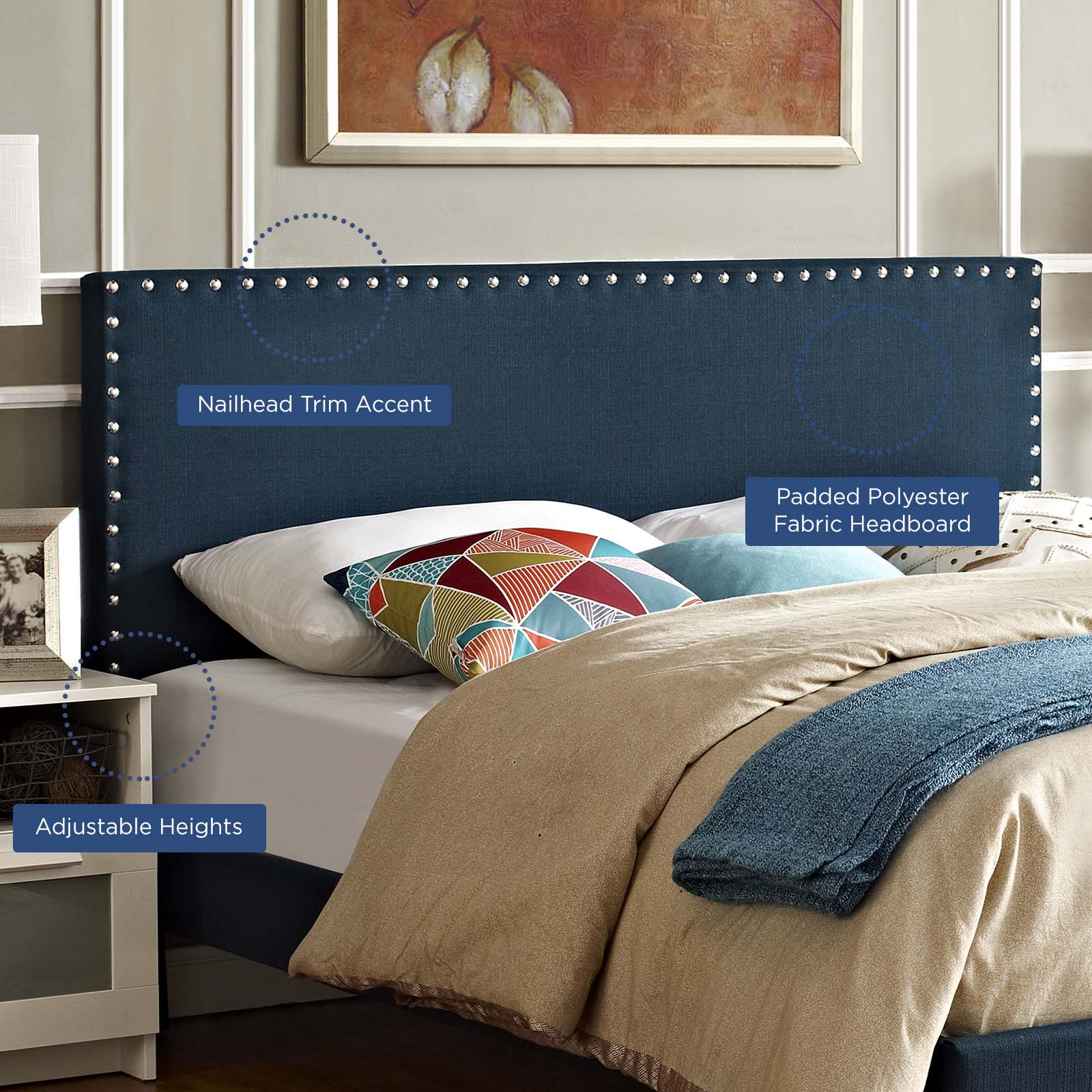 Phoebe Queen Upholstered Fabric Headboard Azure Top Drawer Furniture
