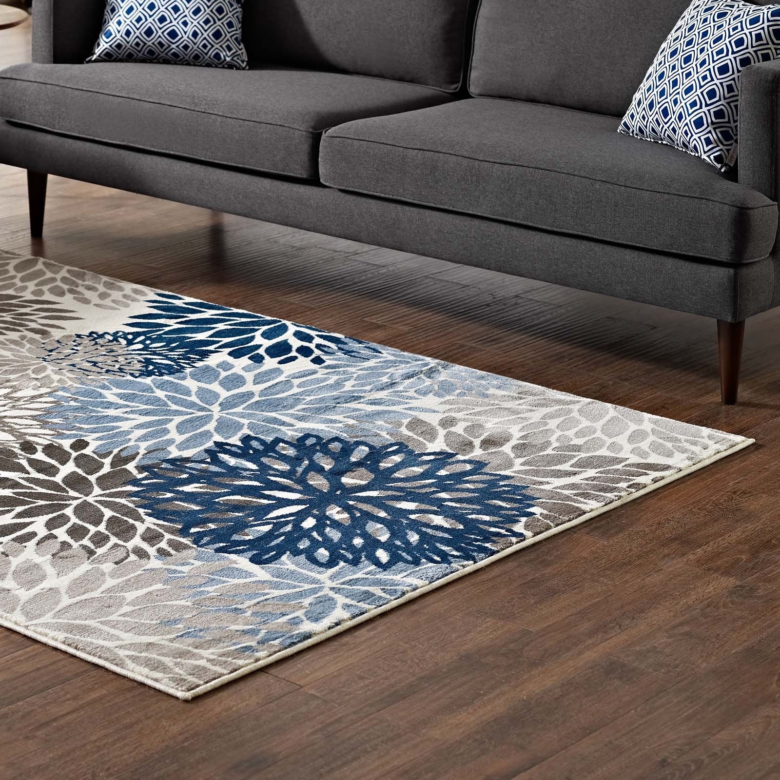 Calithea Vintage Classic Abstract Floral 8x10 Area Rug Blue