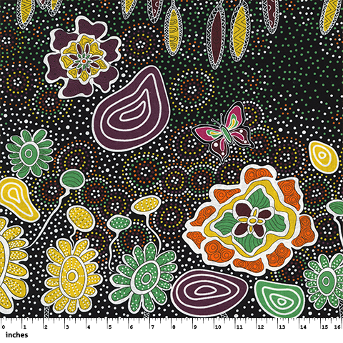 Black Summertime Rainforest Australian Aboriginal, 44" fabric, M&S Textiles, SRFB
