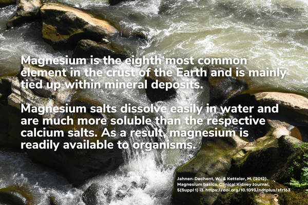 Magnesium is the Eight Most Common Element in the Crust of the Earth - Magnesium Salts Dissolve Easily in Water and are Much More soluble than the respective Calcium Salts. 