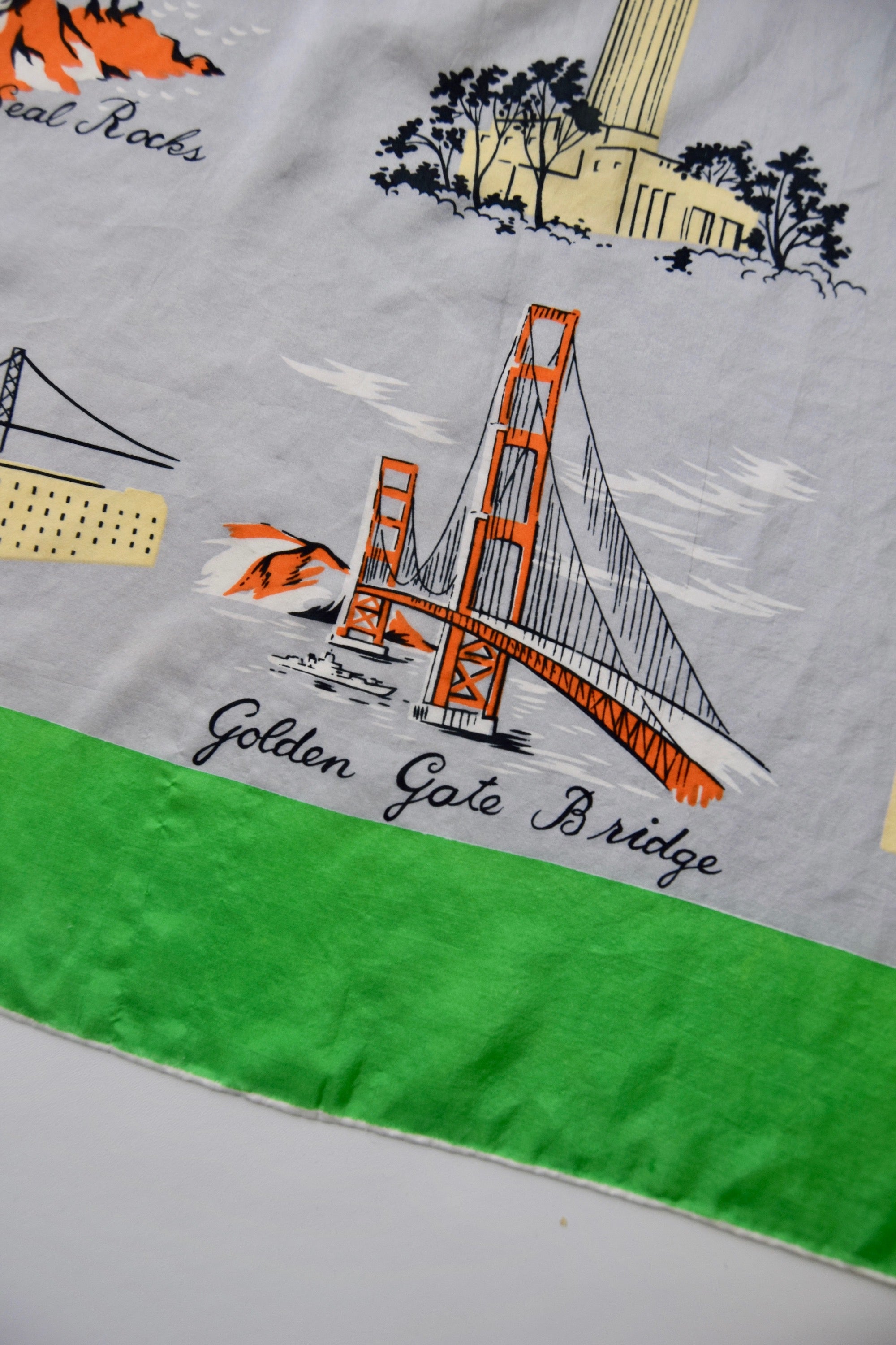 Vintage Silk San Francisco Illustrated Scarf