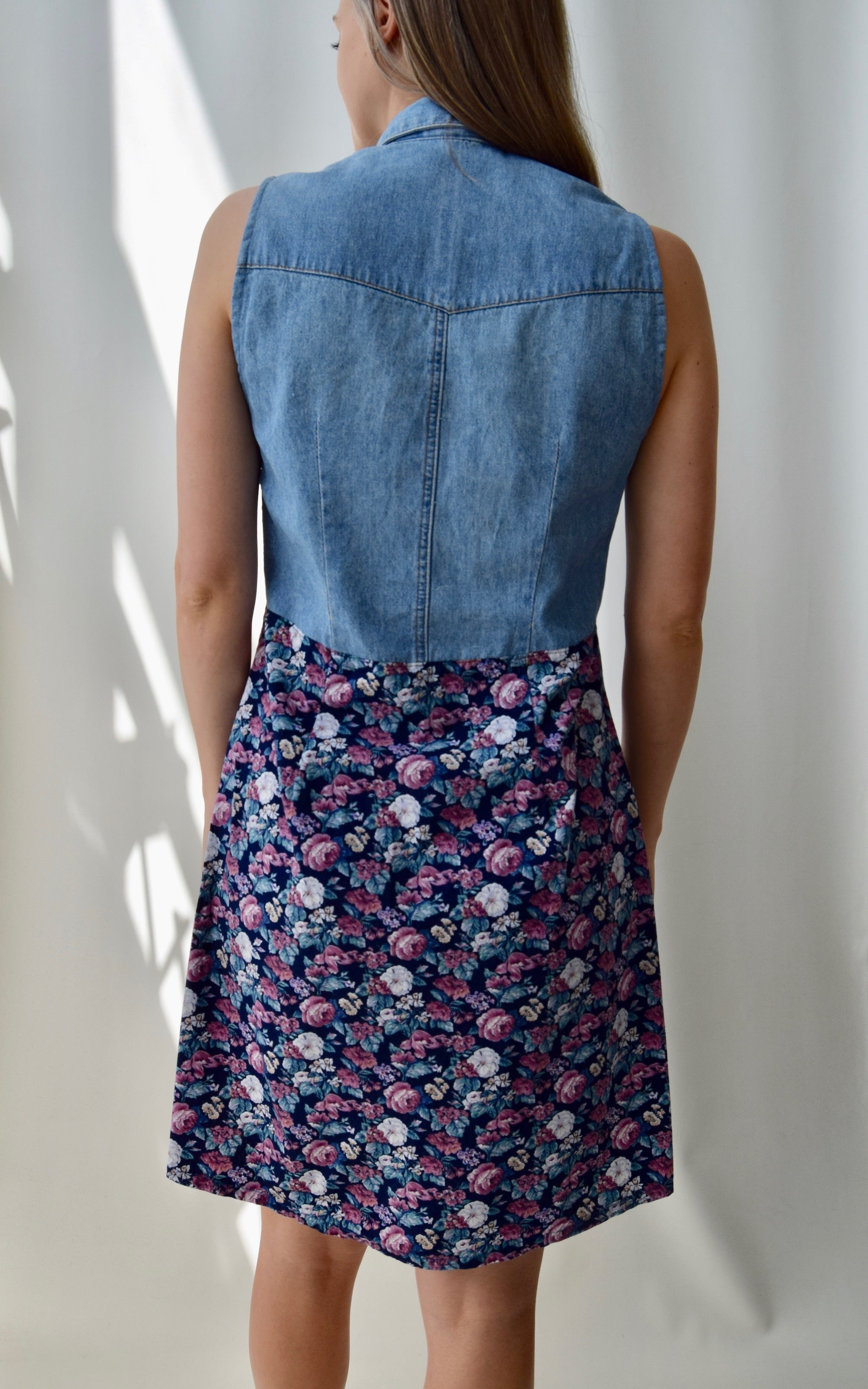 denim and floral dress