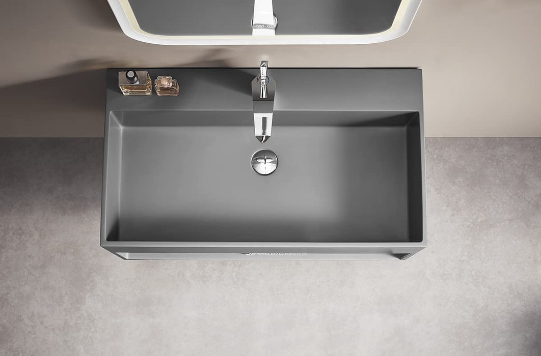 Serene Valley Bathroom Floating Vanity, 32" Wall-Mount Sink with Built-in Towel Space, Solid Surface Material in Matte Gray, SVWS607-32GR