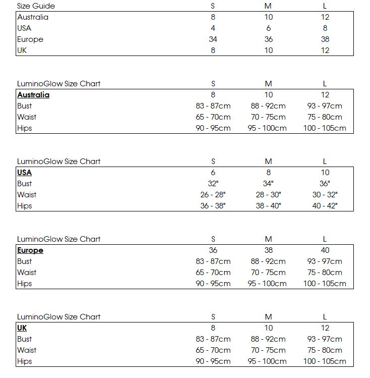 Size Chart – LuminoGlow Lingerie