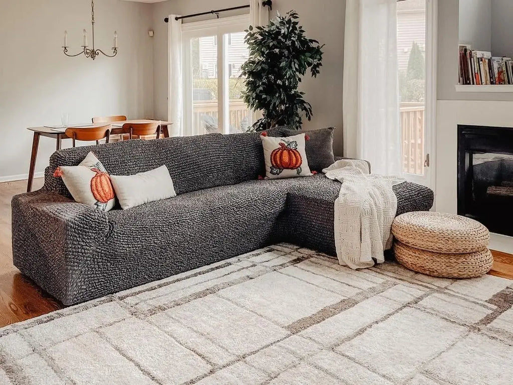 grey l-shape sectional sofa slipcover, microfibra collection