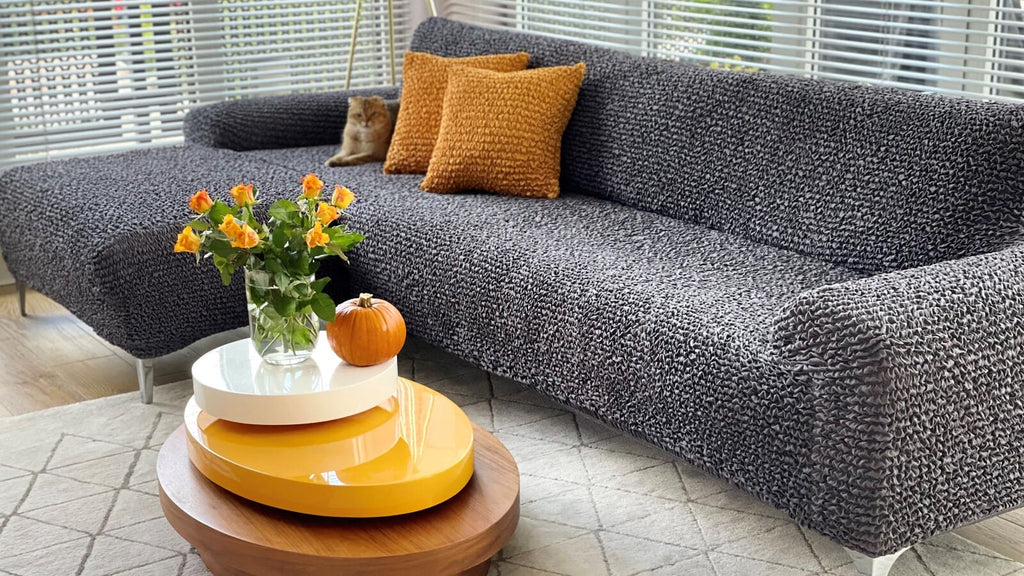 Grey L-Shape Sofa Slipcover Microfibra