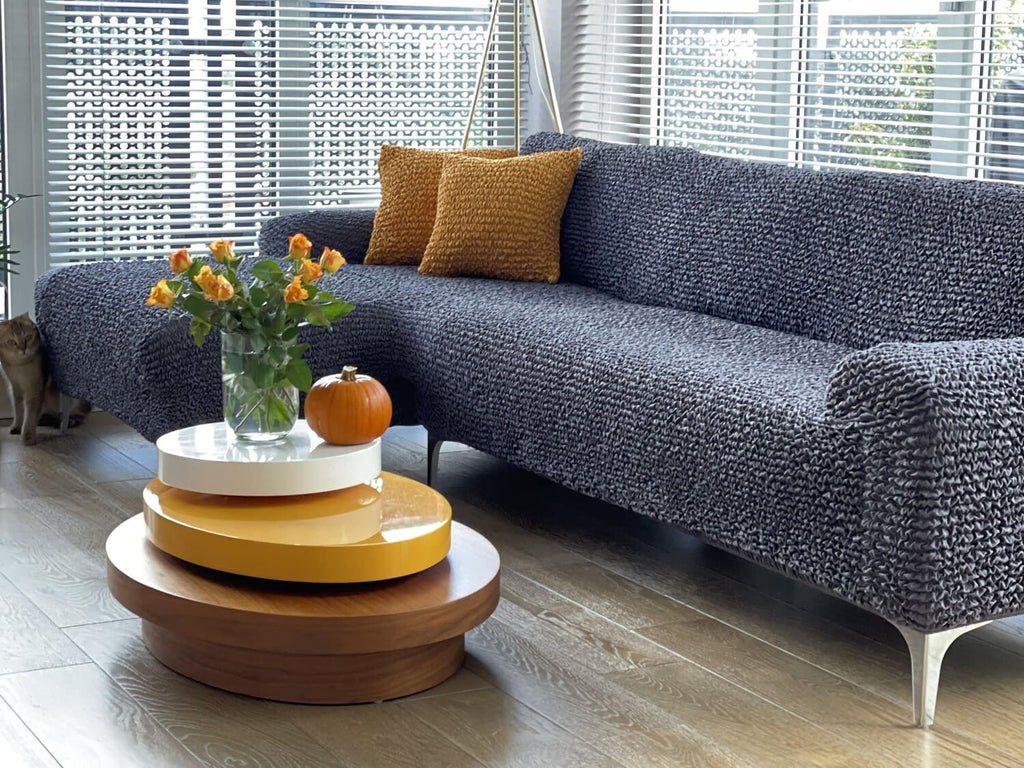 Grey L-Shape Sofa Slipcover Microfibra