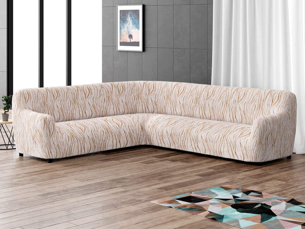 Universo Beige Corner Sofa Slipcover Microfibra Printed