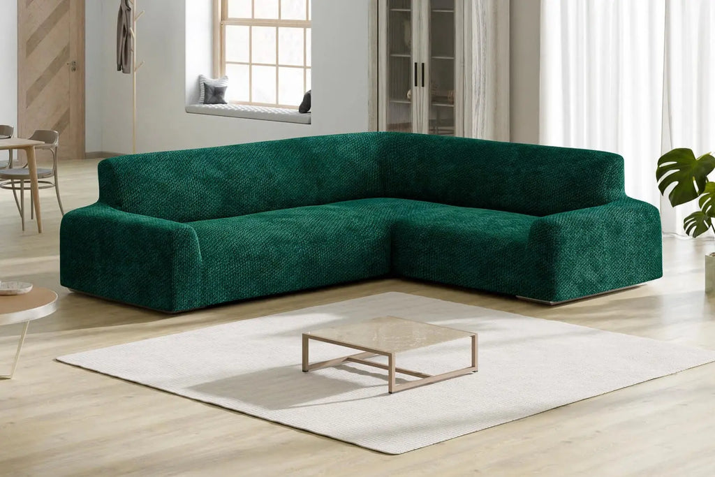 green corner sofa slipover, velvet collection