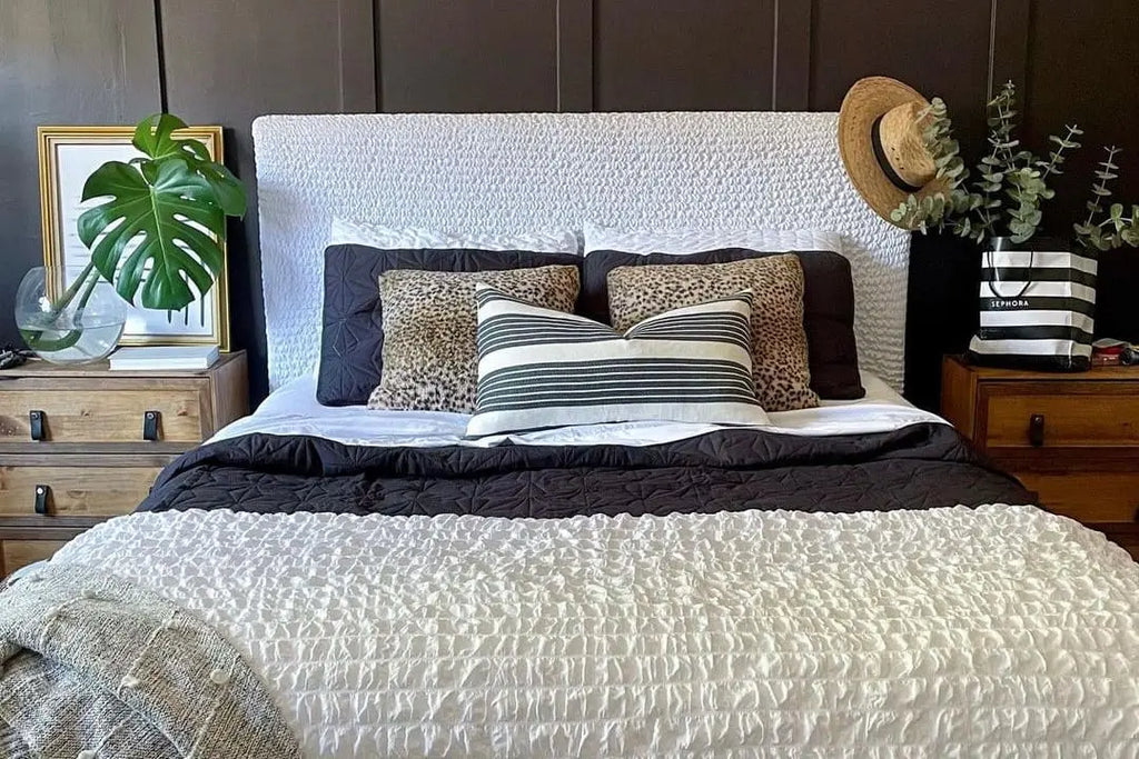 white bed & headboard cover microfibra