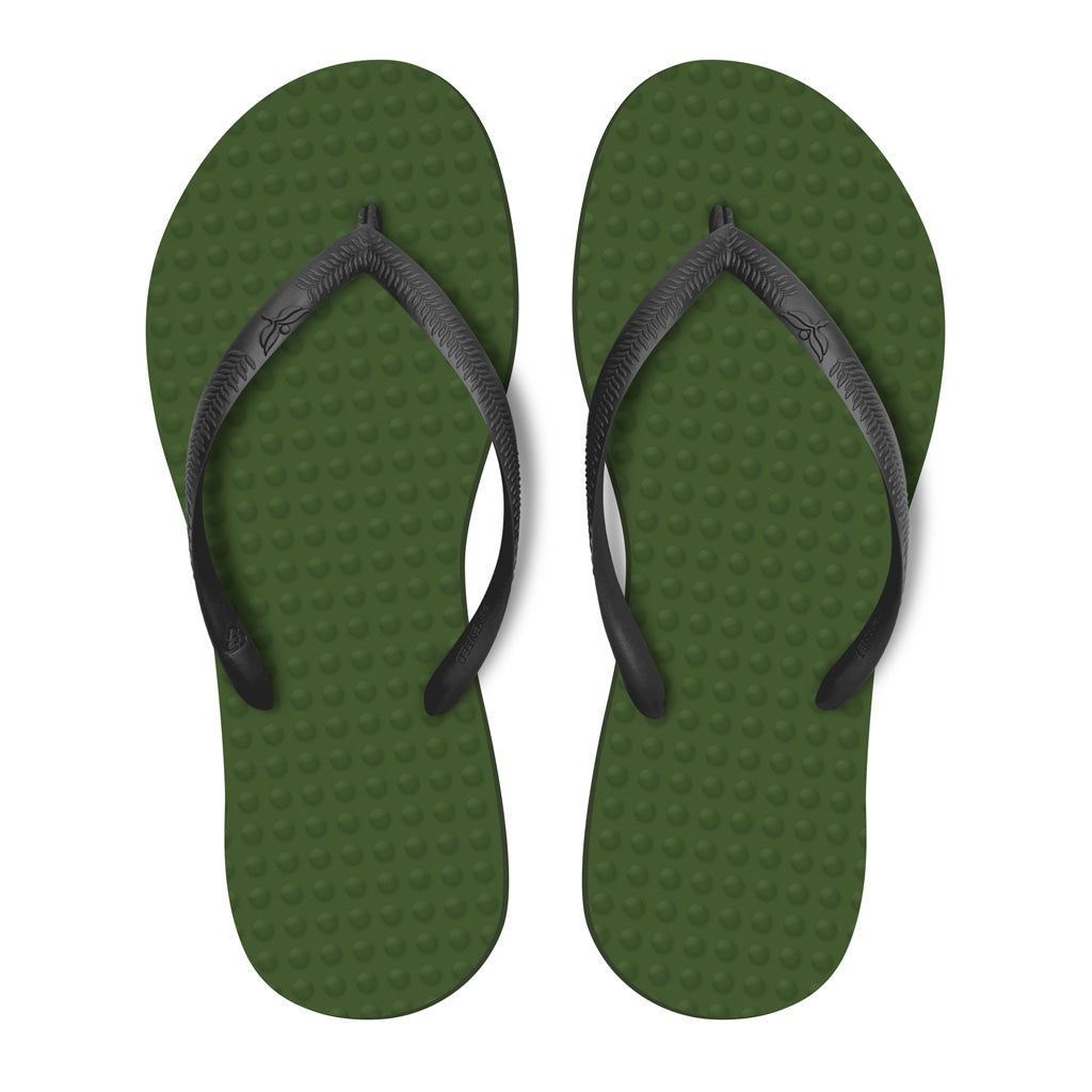 Women's Sustainable Flip Flops Army Green with Black Straps – Green ...