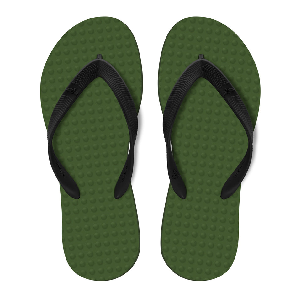 army green flip flops