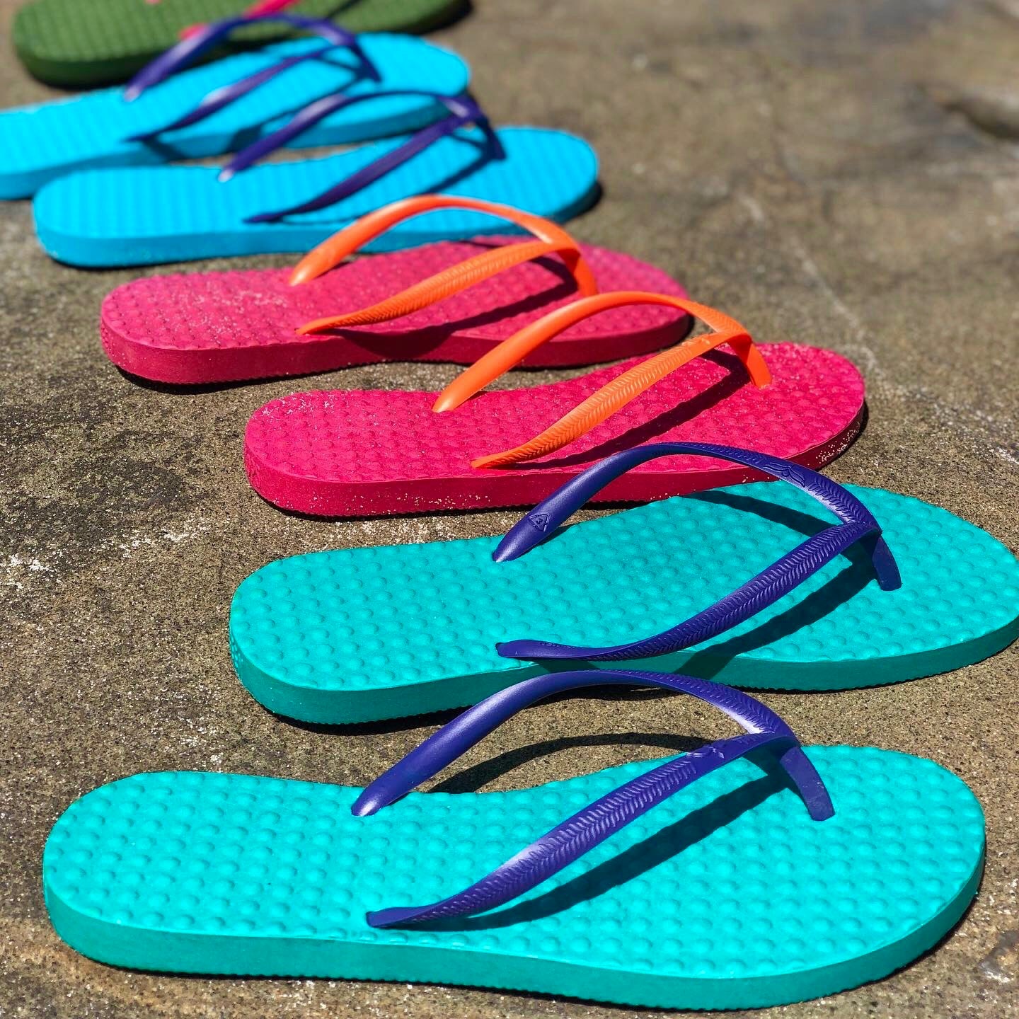 Women's Sustainable Flip Flops Turquoise with Purple Straps – Green ...