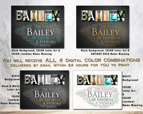 Bailey Name Art Gift set of 4 Digital Prints