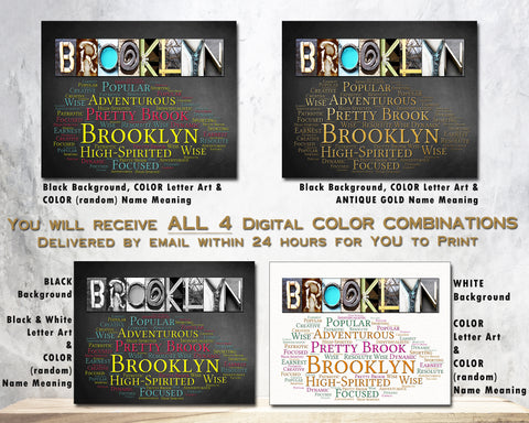 Brooklyn Name Meaning Art Gift | 4 Digital Prints