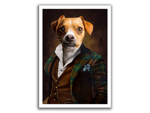 a dog pet portrait on a fine art print 