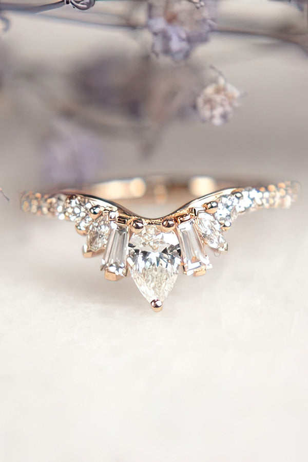 Arched Pear with Multi Diamond Accents
